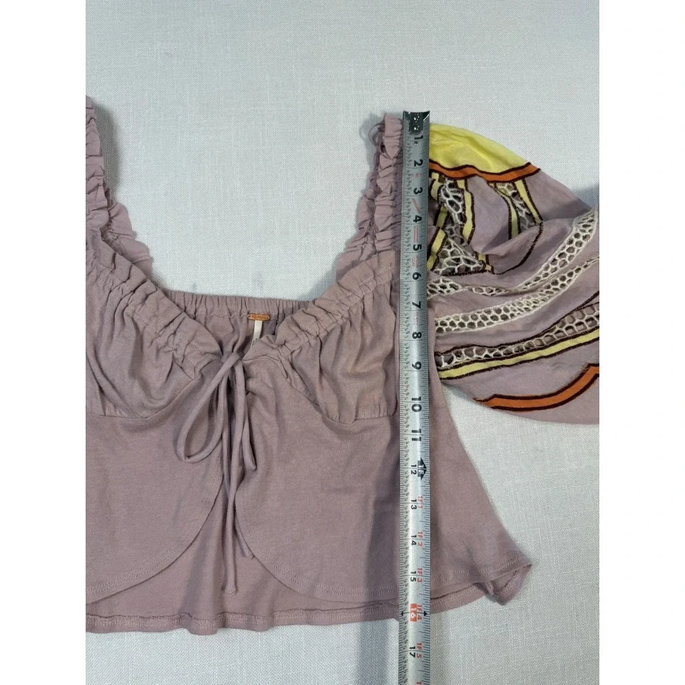 Free People Intimately Mauve Crop Top Eyelet Balloon Sleeve Size S